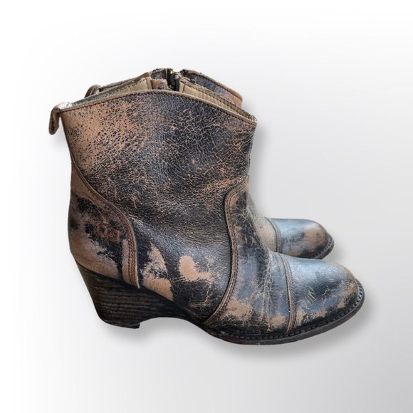 Bed Stu Shoes - Bed Stu Womens 8.5 Distressed Patina Leather Booties Heels Ankle Boots